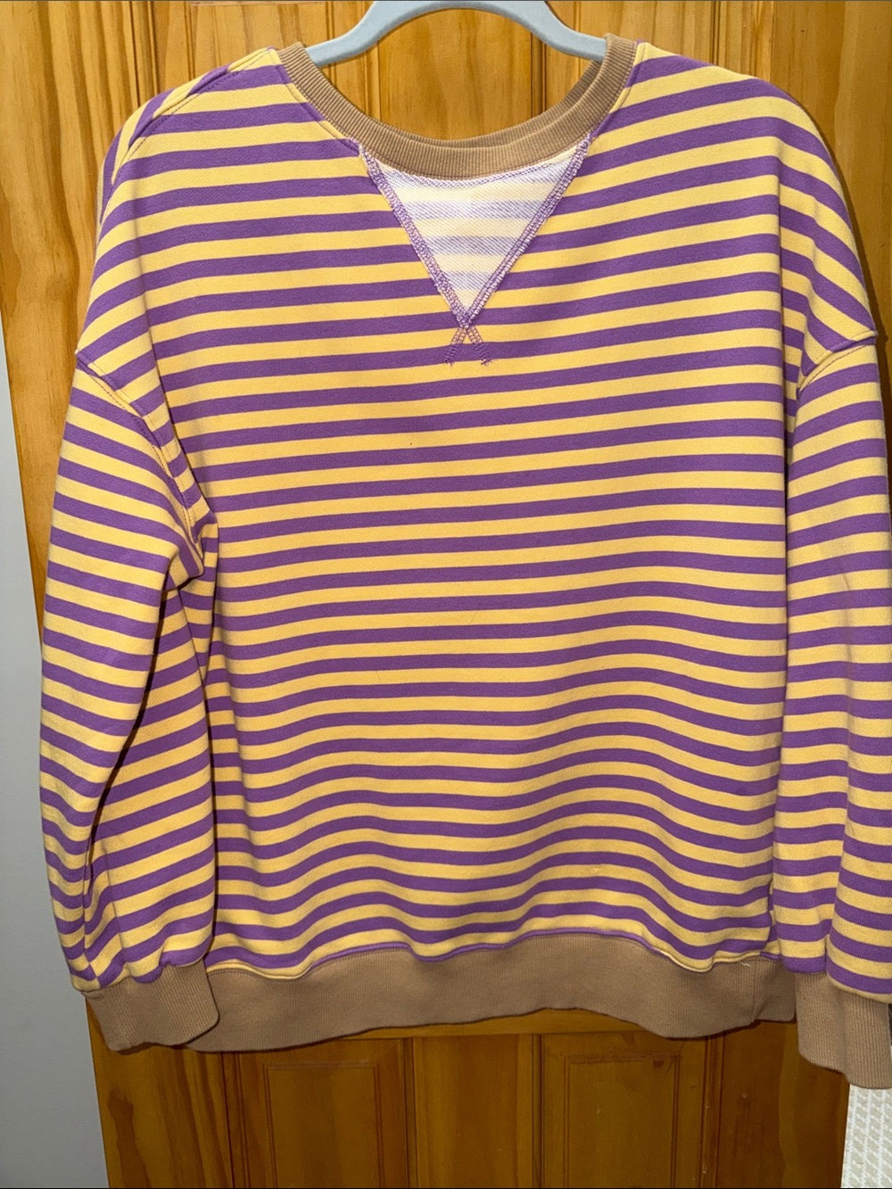 Women’s Striped oversized Crewneck Sweatshirt in Purple and Yellow